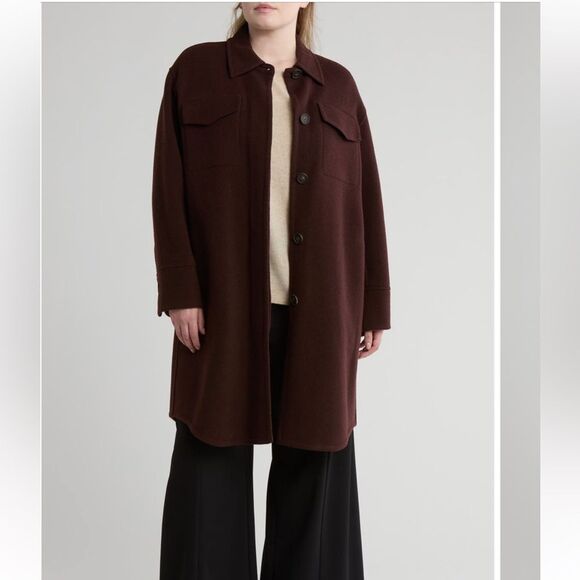 Vince Plus Double Pocket Wool Blend Coat in Hickory Size 1X - Picture 1 of 9